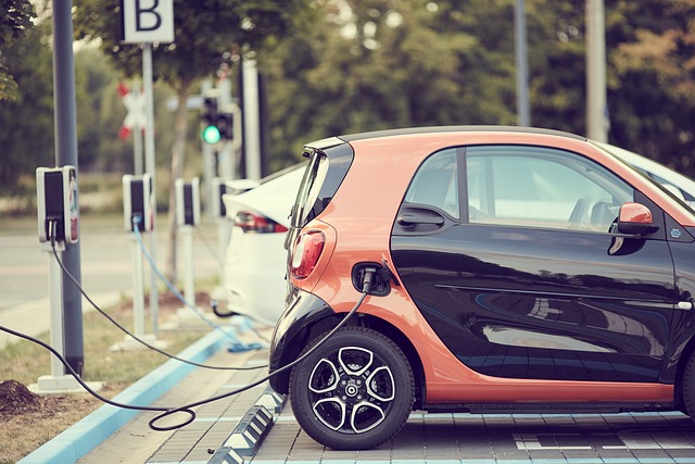 Electric car plugged into charger at Electric Avenue Car Show